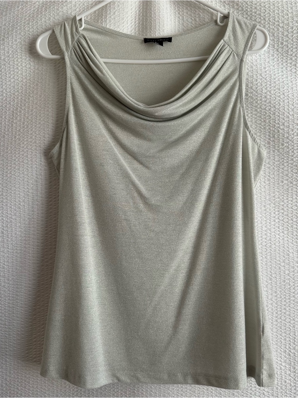 WILLI SMITH Silver Metallic Shimmer Cowl Neck Sleeveless Tank Top Size Large